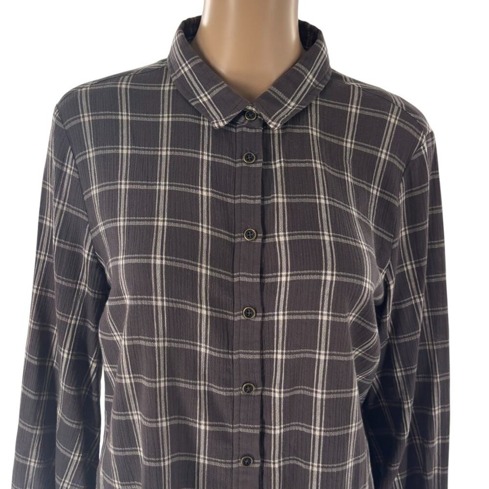 Garnet Hill Gray Plaid Organic Cotton Button Down Gauze Shirt - Picture 5 of 11
